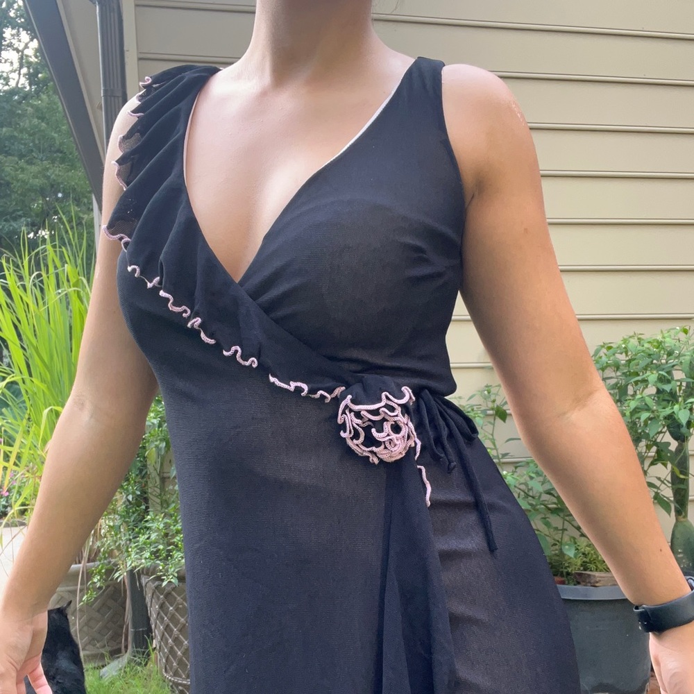Vintage 90’s Necessary Objects Ruffled Midi Wrap Dress with rose